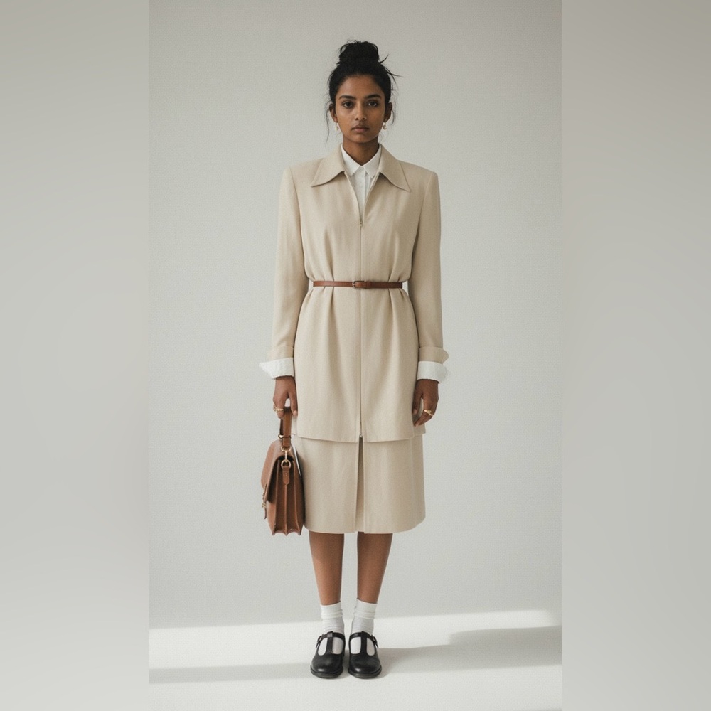 Cream 90s Vintage Blazer Dress Medium Quiet Luxury Minimalist Corporate Chic - Picture 14 of 14